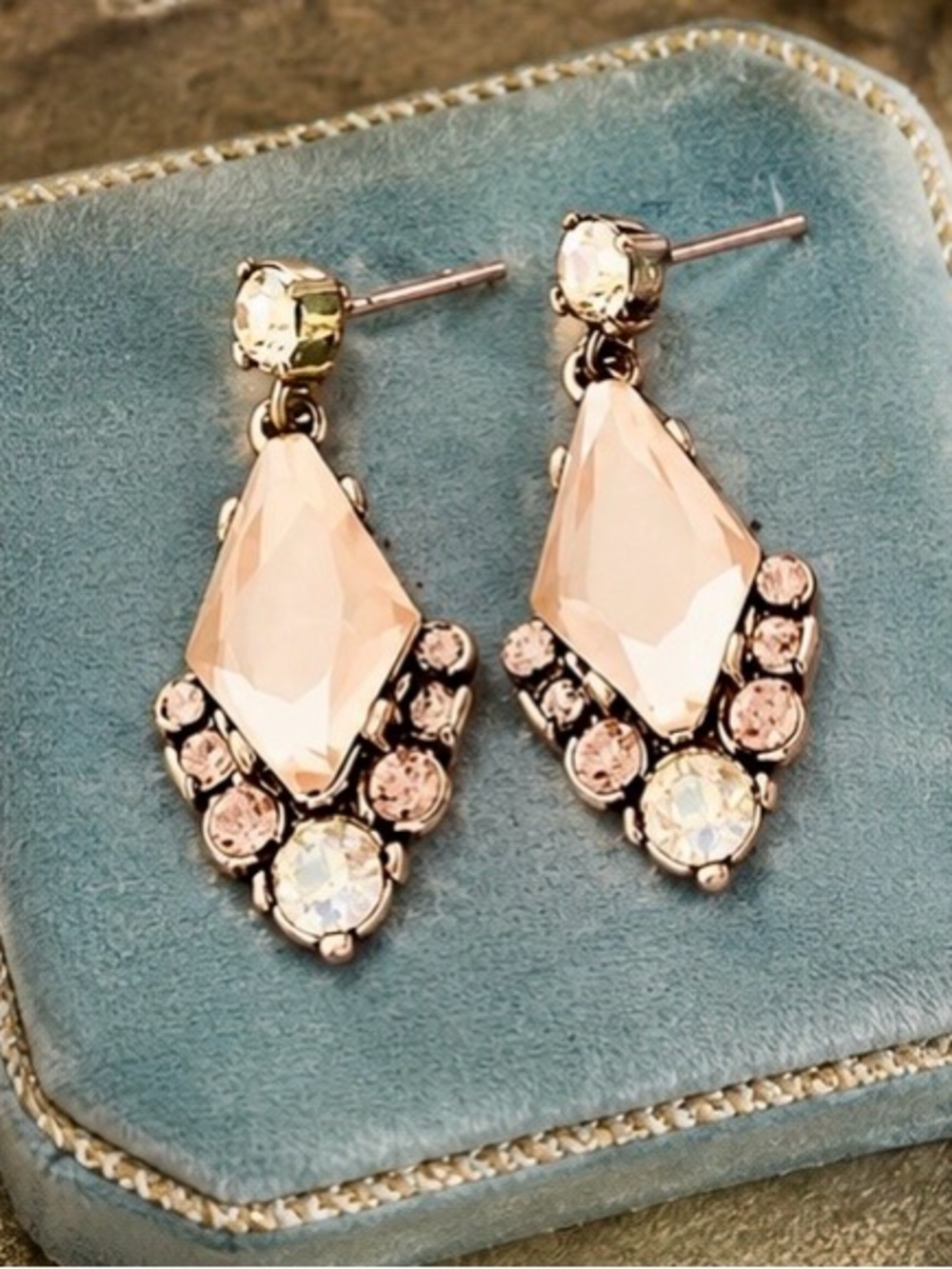 Blush Pink & champagne gold vintage Crystal Rhinestone Drop Earrings
